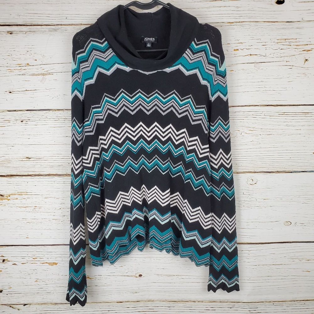 Jones New York Chevron Striped Cowl Neck Sweater